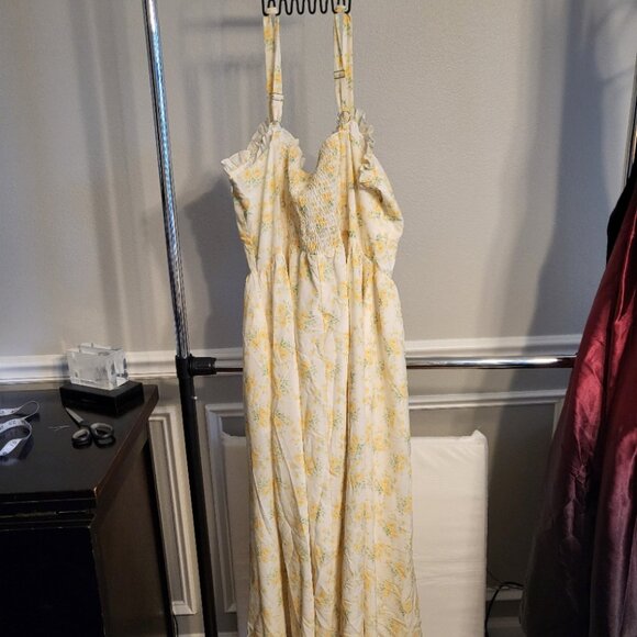 Scarlet Darkness Milkmaid Cottagecore Midi Floral Dress Yellow Size 2X - Picture 3 of 10
